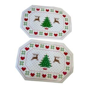 Vintage Christmas deer and‎ Christmas tree vinyl placemats
